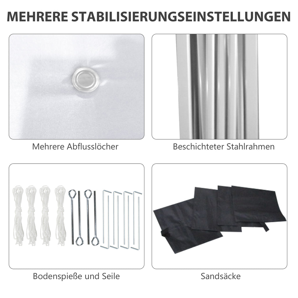 Outsunny Faltpavillon, zwei Seitenwände, Tragetasche, Stahlrahmen, hellgrau, 3 x 3 x 2,7 m