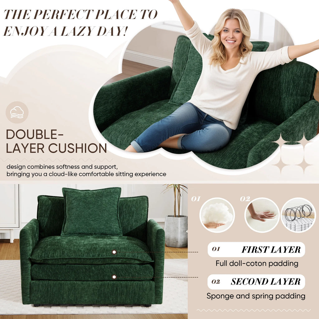 Muumblus Oversized Lounge Chair with Ottoman, Cloud Accent Armchair for Living Room, Beige Chenille
