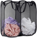 Handy Laundry Mesh Popup Laundry Hamper - Two Compartments, Collapsible for Storage and Easy to Open. Folding Pop-Up Clothes Hampers Are