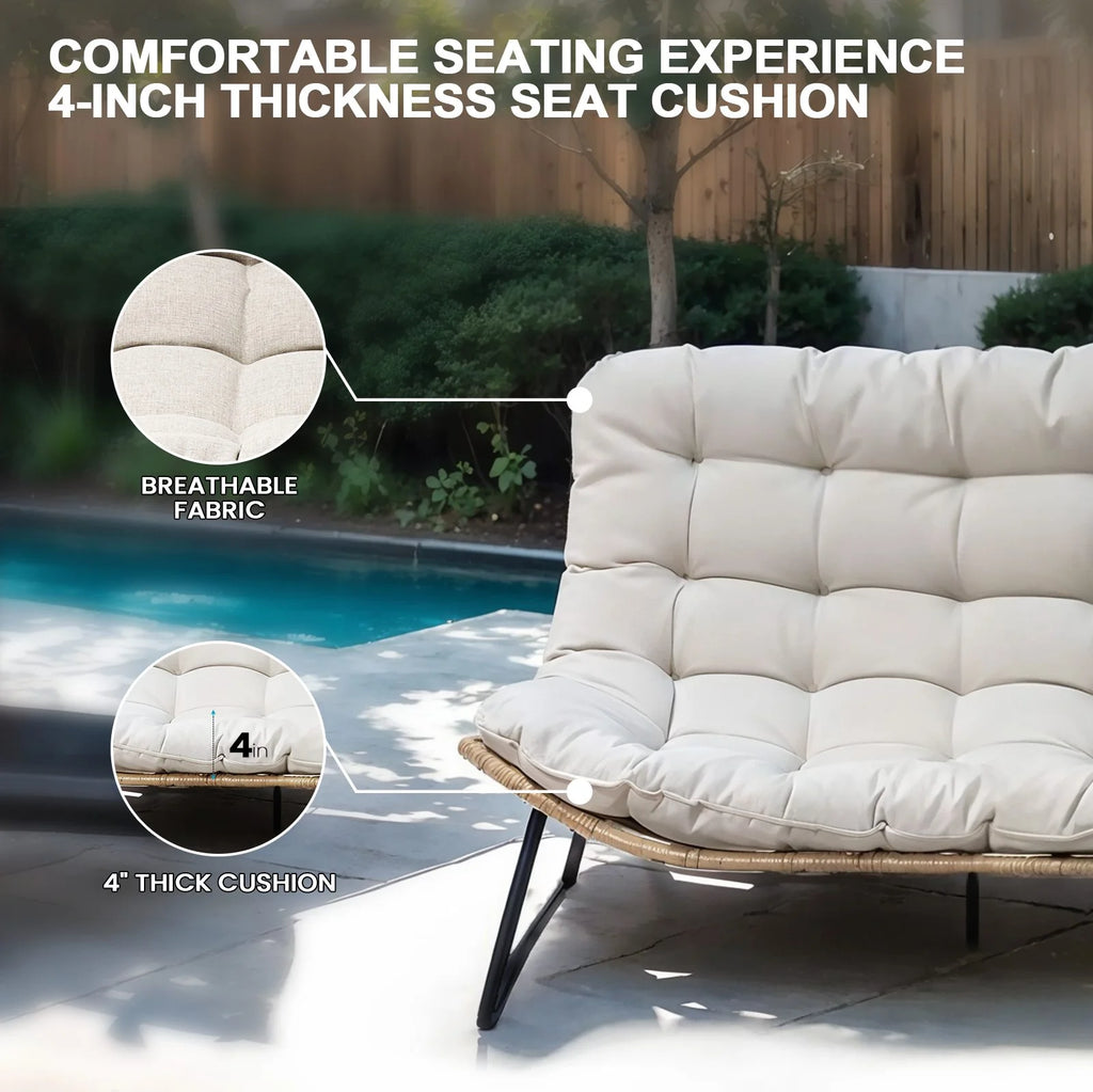 Crestlive Products Patio Loveseat, All - Weather Rattan Large Furniture with Soft Cushions, Outdoor Loveseat for Balcony, Poolside, Backyard (Beige)