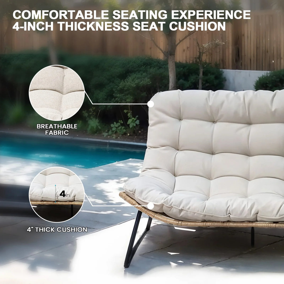 Crestlive Products Patio Loveseat, All - Weather Rattan Large Furniture with Soft Cushions, Outdoor Loveseat for Balcony, Poolside, Backyard (Beige)