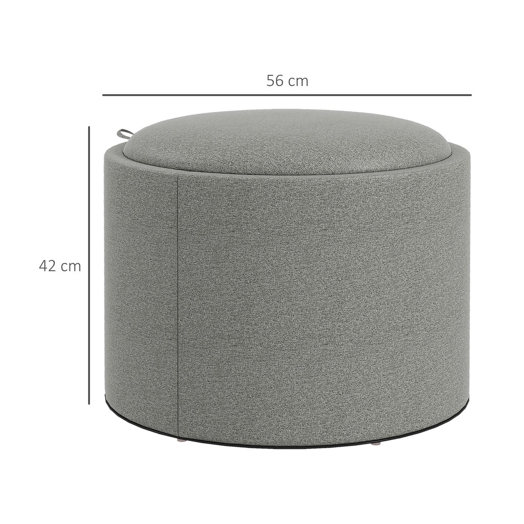 HOMCOM Hocker Polsterhocker, Leinen, versteckter Stauraum, umkehrbarer Deckel, 5 6cm x 56 cm x 42 cm, Grau + Natur