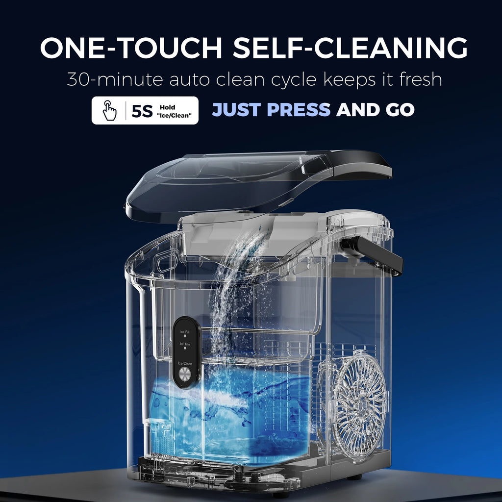 Simzlife Nugget Ice Maker Countertop, 34.9 lb per Day Chewable Pebble Nugget Ice Machine with Touch Screen for Home, Kitchen, Office, Stainless Steel, Black