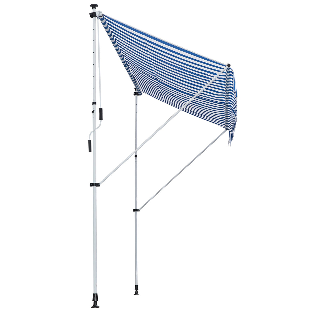 Outsunny Klemmmarkise mit Handkurbel höhenverstellbar Gelenkarmmarkise schmutzabweisend, witterungsbeständig Balkonmarkise 150cm breit Terrassenmarkise für Terrasse Balkon Veranda Blau+Weiß