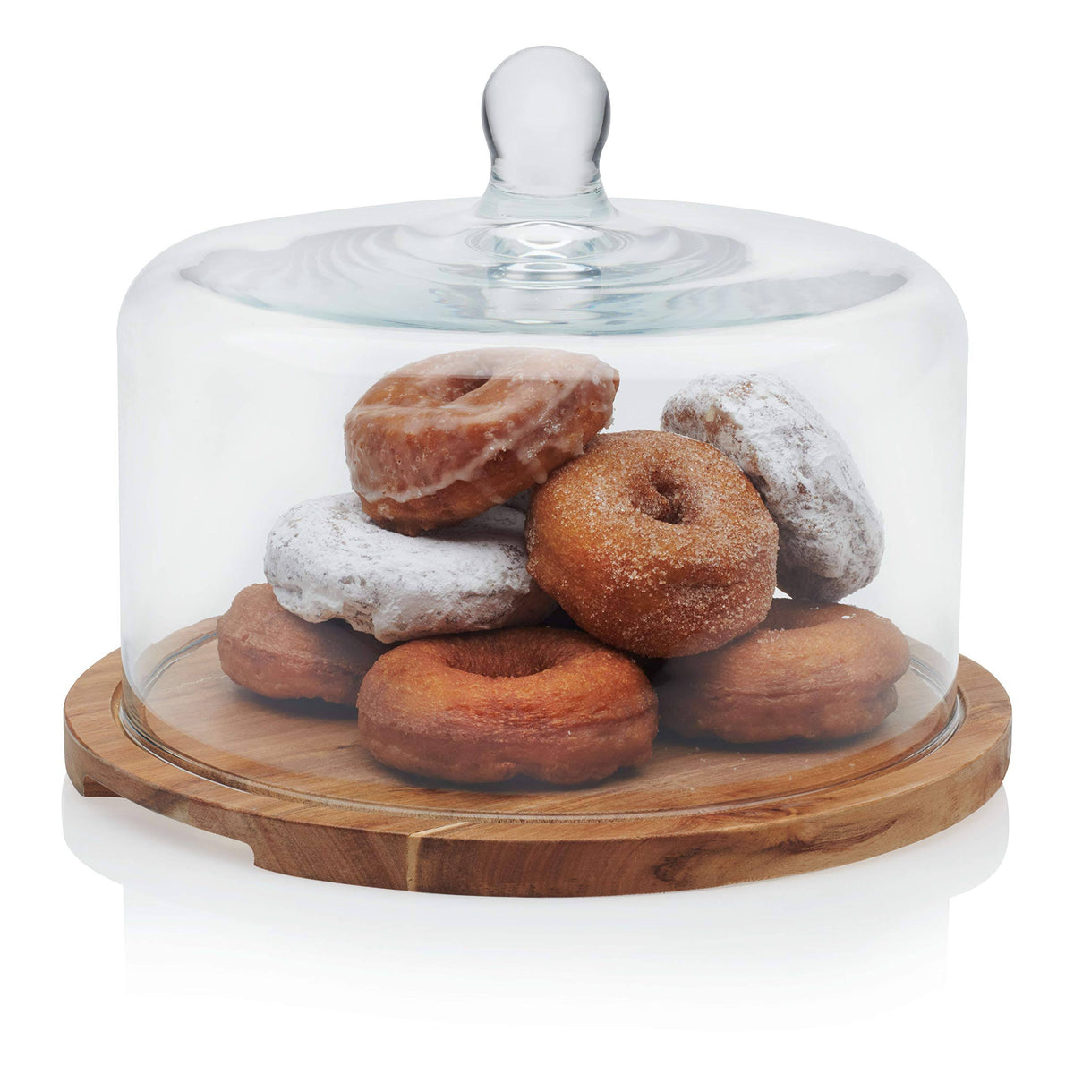 Libbey 2 Piece Acacia Wood Tall Domed Server Set, Clear