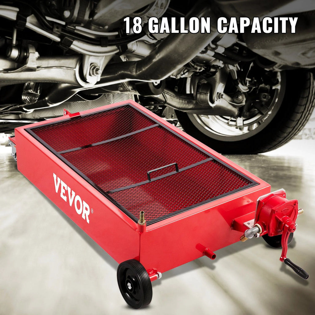 Large 20 Gallon Oil Drain Pan 76 L Capacity, Includes Pump, Hose & Swivel Wheels, Low Profile Oil Change Tank for Cars, Suvs, Trucks