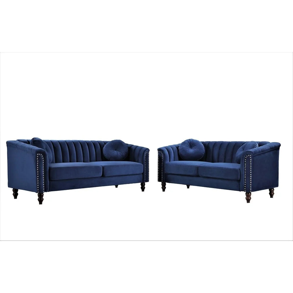 Uspridefurniture Hills Tufted Back 2pcs Living Room Set, Black Velvet