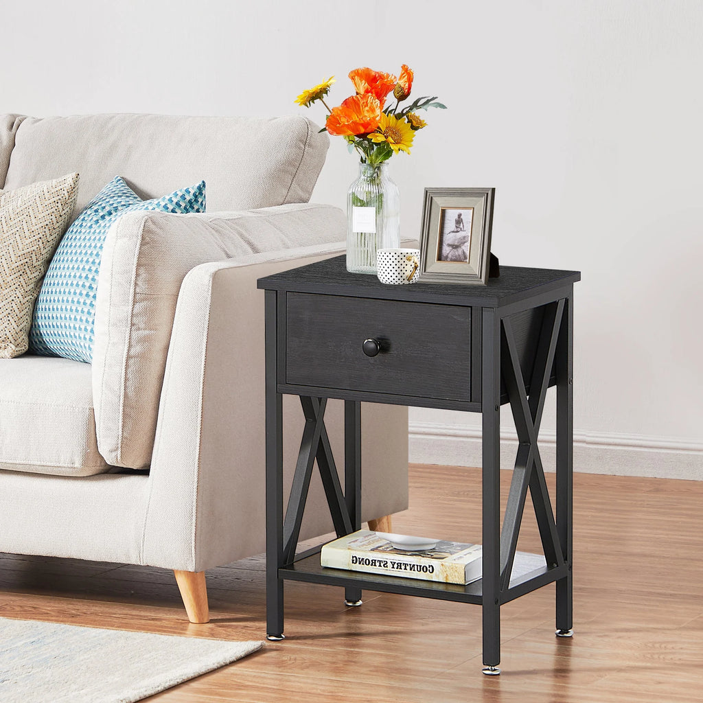 VECELO 3 - Piece Bedroom Set with Twin Size Bed Frame and 1 - Drawer Black Nightstands