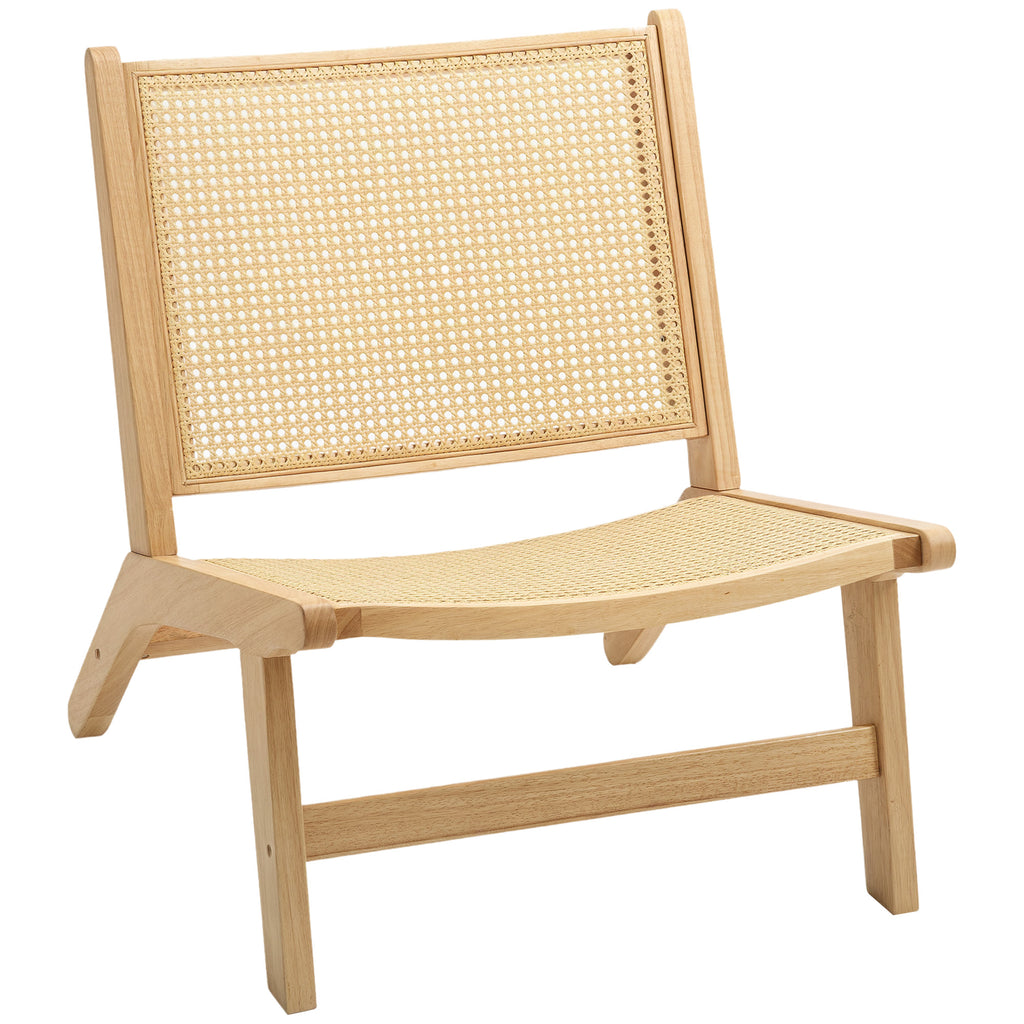 HOMCOM Rattanstuhl, Lesestuhl, Holzrahmen, breiter Sitz, 64 x 70 x 74 cm, Naturholz