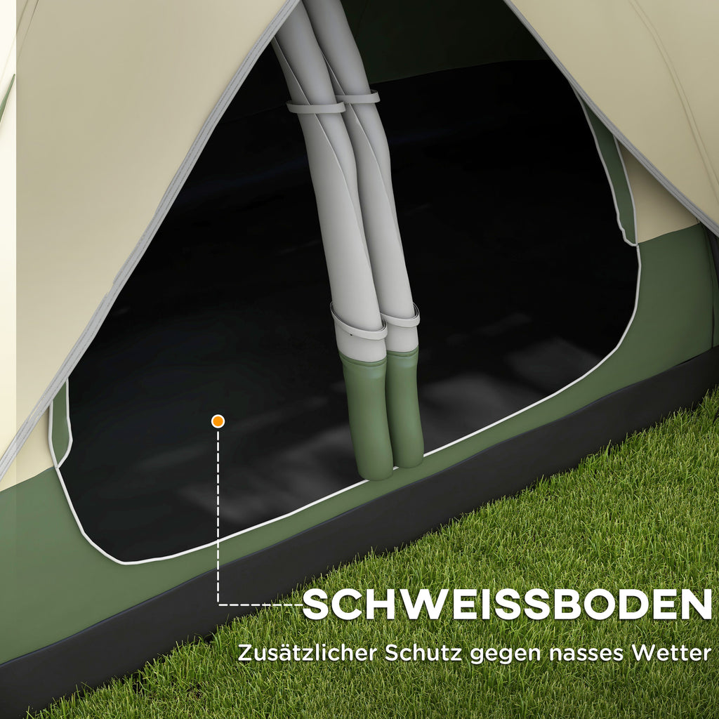 Outsunny Campingzelt, 2 Räume, Trennwand, für 6-8 Personen, Regenschutz, Dunkelgrün