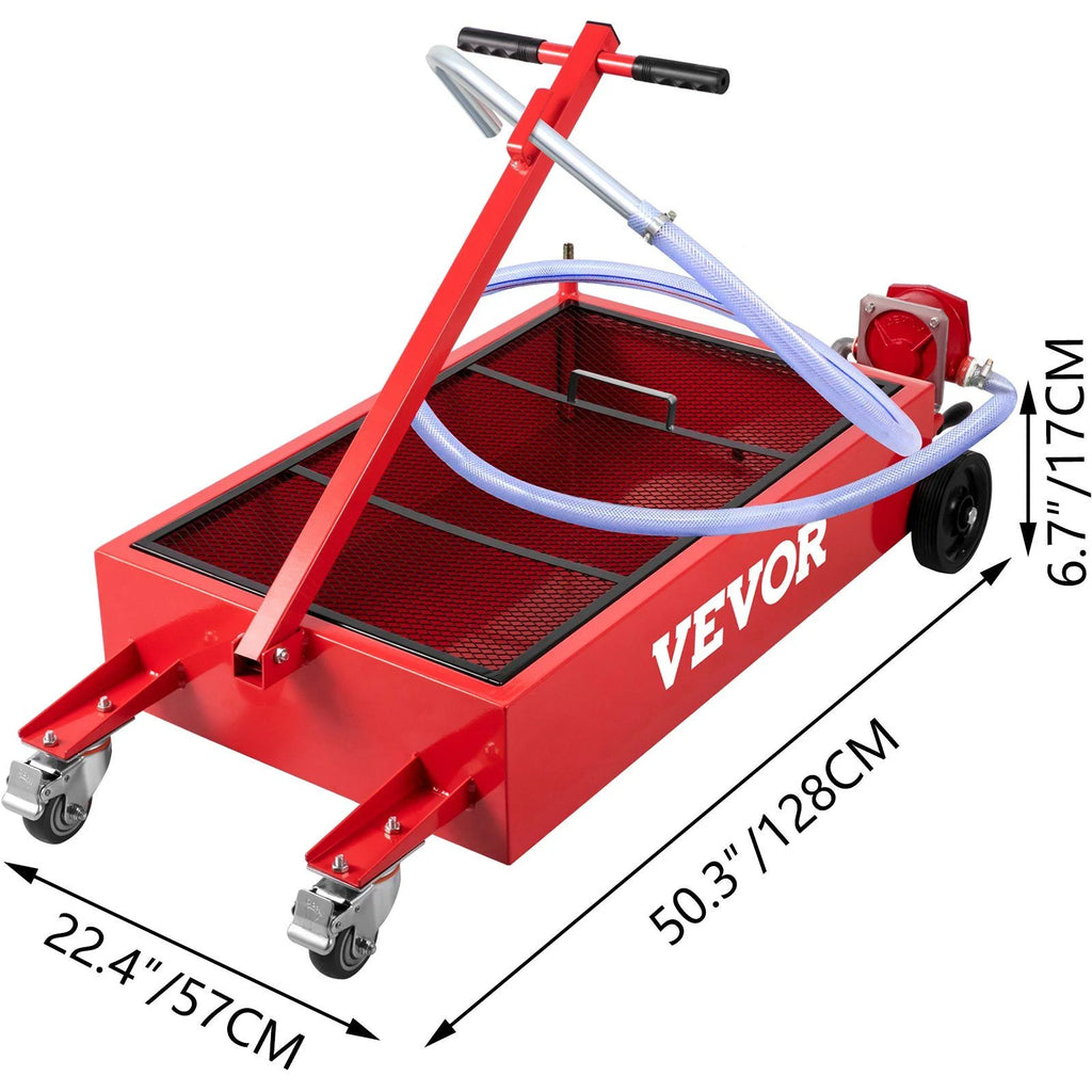 Large 20 Gallon Oil Drain Pan 76 L Capacity, Includes Pump, Hose & Swivel Wheels, Low Profile Oil Change Tank for Cars, Suvs, Trucks