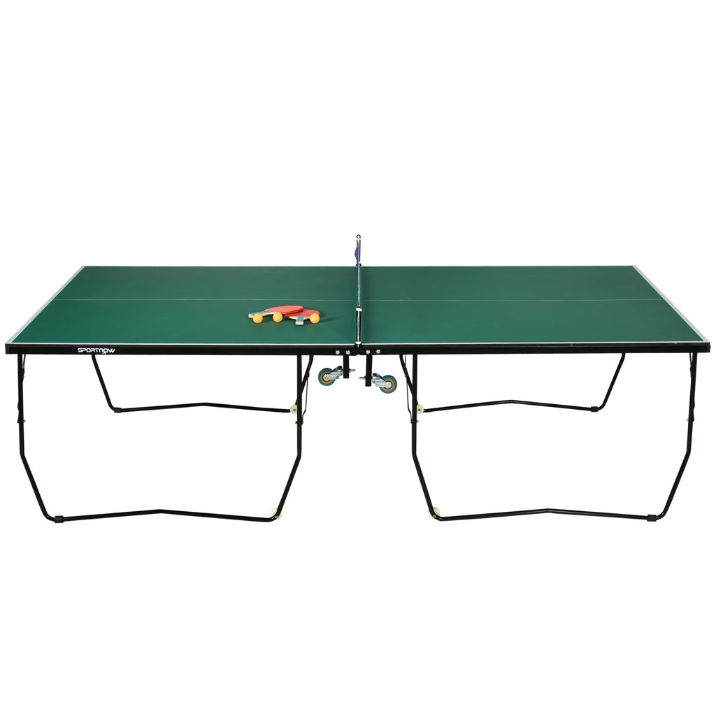 SPORTNOW Tischtennisplatte Tischtennis-Set, klappbar, 8 Rollen, inkl. Schläger u. Bälle, 274 cm x 152.5 cm x 76 cm, Grün
