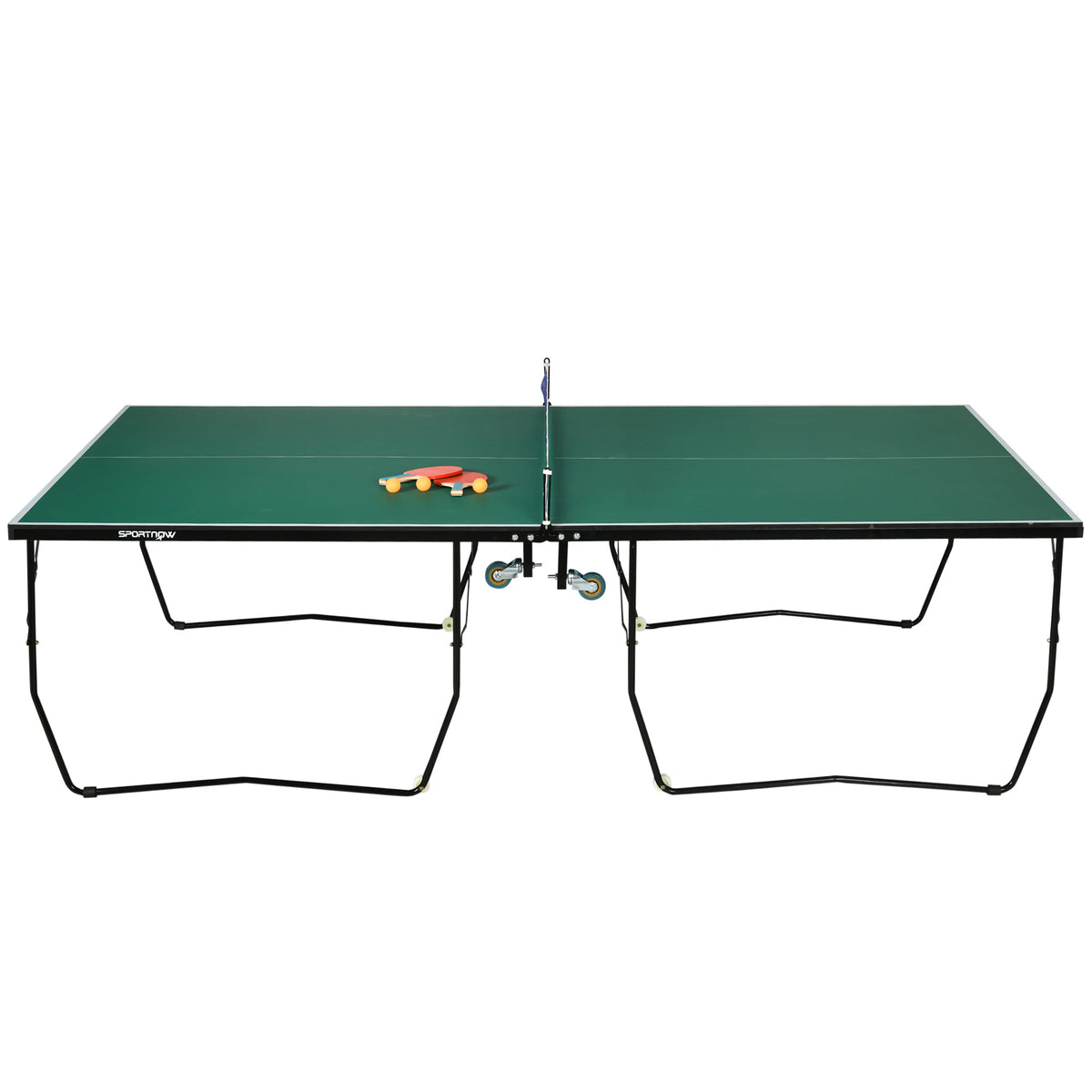 SPORTNOW Tischtennisplatte Tischtennis-Set, klappbar, 8 Rollen, inkl. Schläger u. Bälle, 274 cm x 152.5 cm x 76 cm, Grün
