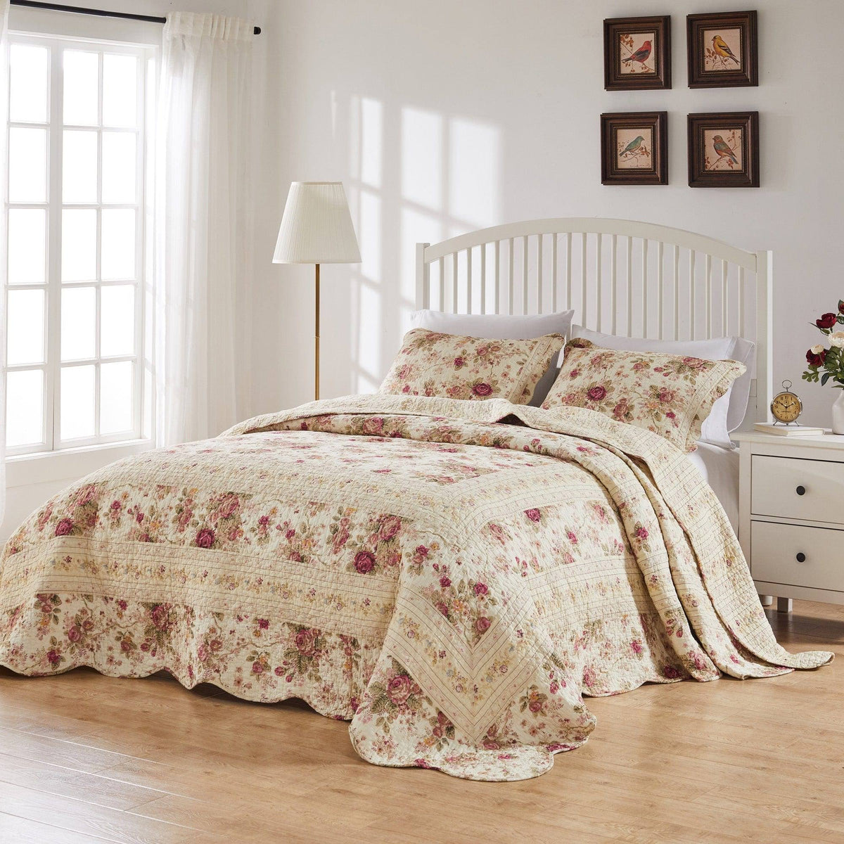 Greenland Home Fashions Antique Rose Shabby Chic Cotton Bedspread Set, Ecru, 3-Piece King