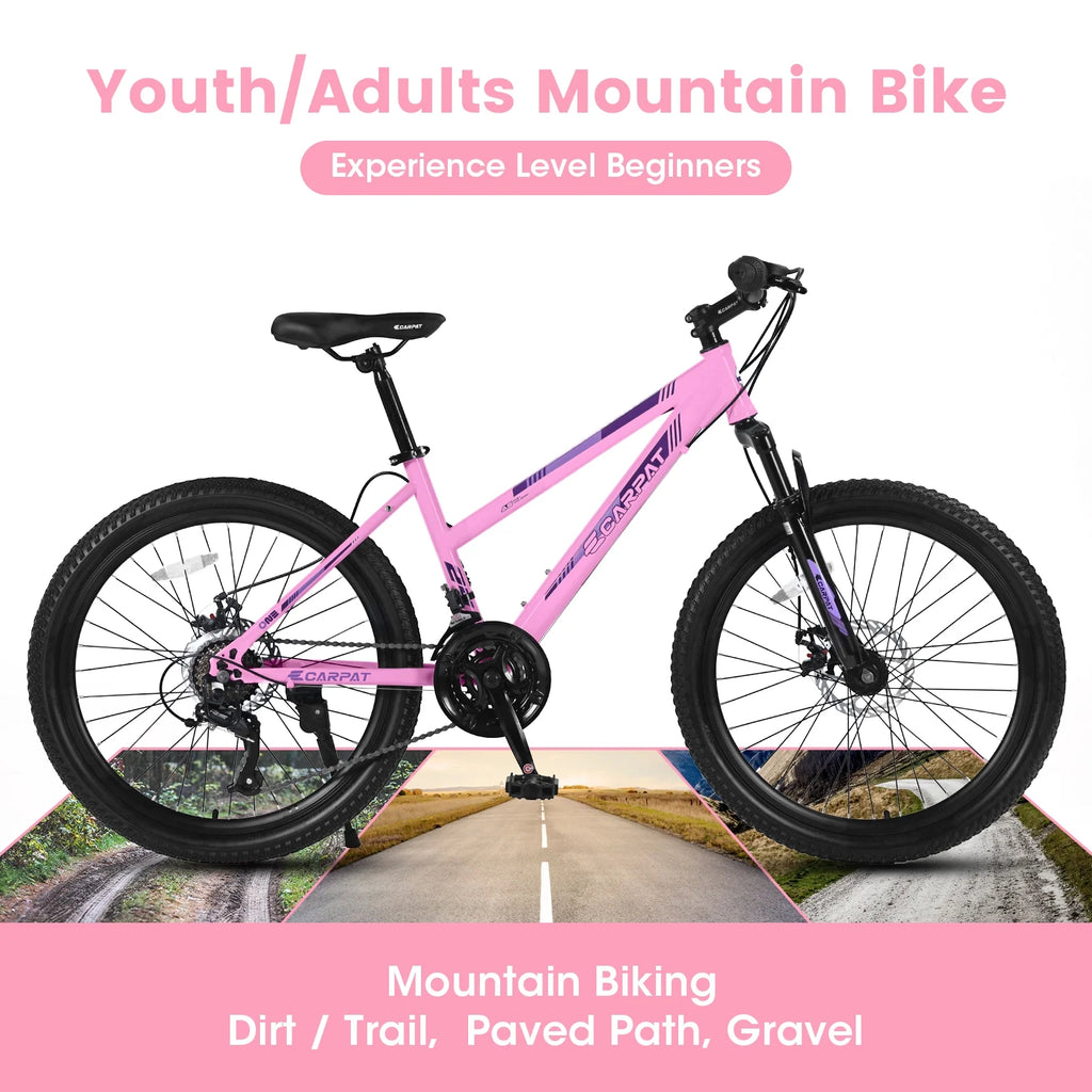 Ecarpat 26 in Mountain Bike Adults Womens Mountain Bicycles with Dual Disc Brakes Shimano 21 - Speed Full Suspension MTB Bicycles for Outdoor Commuting Exercise, Multi Colors