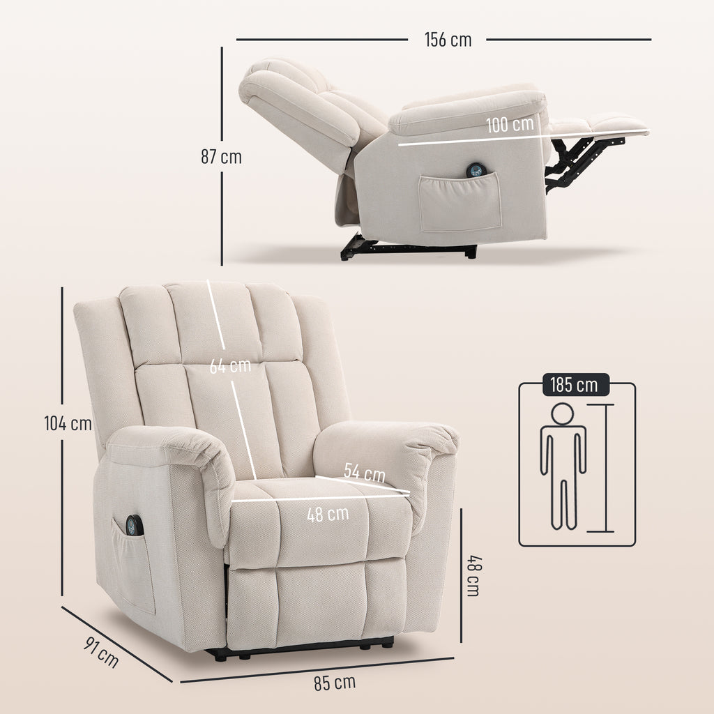 HOMCOM Massagesessel, elektrisch und beheizbar, neigbarer Sessel mit manuell verstellbarer Rückenlehne, 85x91x104cm, beige