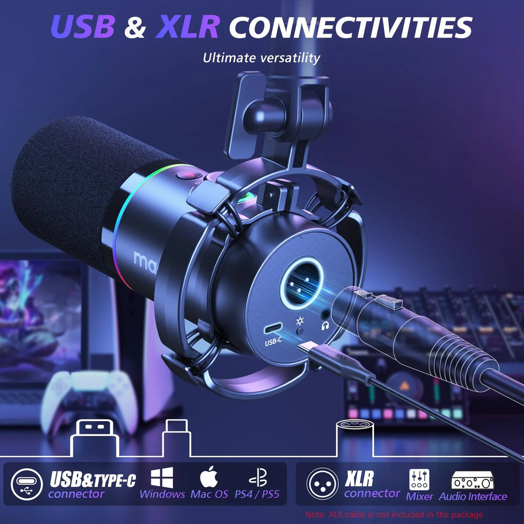 MAONO XLR/USB Dynamic Microphone Kit. RGB Podcast Mic
