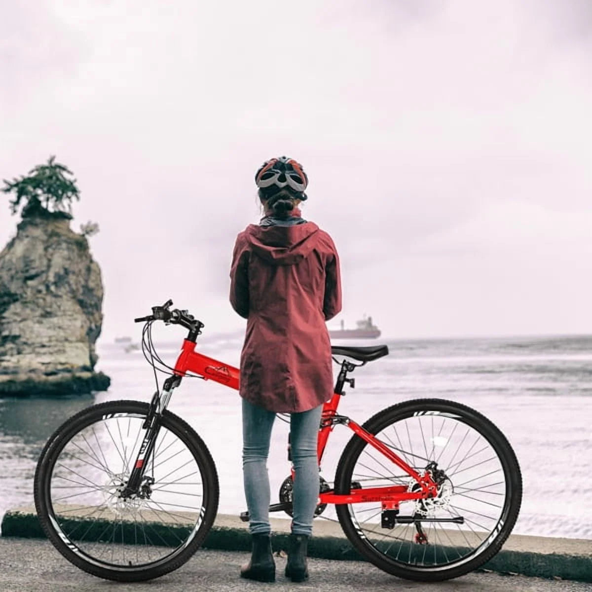 Ambifirner 26 in Folding Mountain Bike Under 250$ Men Mountain Bike 21 Speed, High Carbon Steel, Disc Brake Folding Bikes for Adults/Men/Women Red