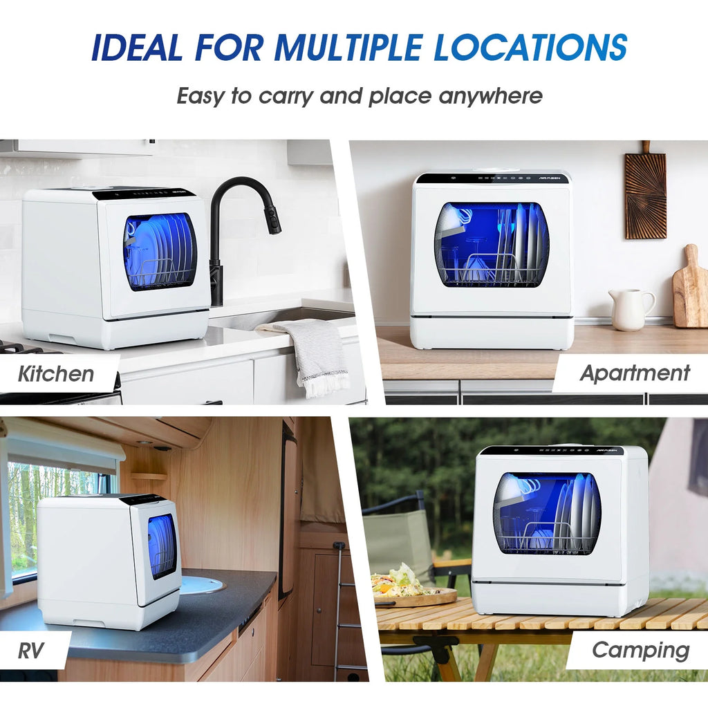 AIRMSEN Portable Countertop Dishwasher with 5 - Liter Built - in Water Tank and Air - Dry Function, 5 Washing Programs Mini Dishwasher, AE - TDQR03