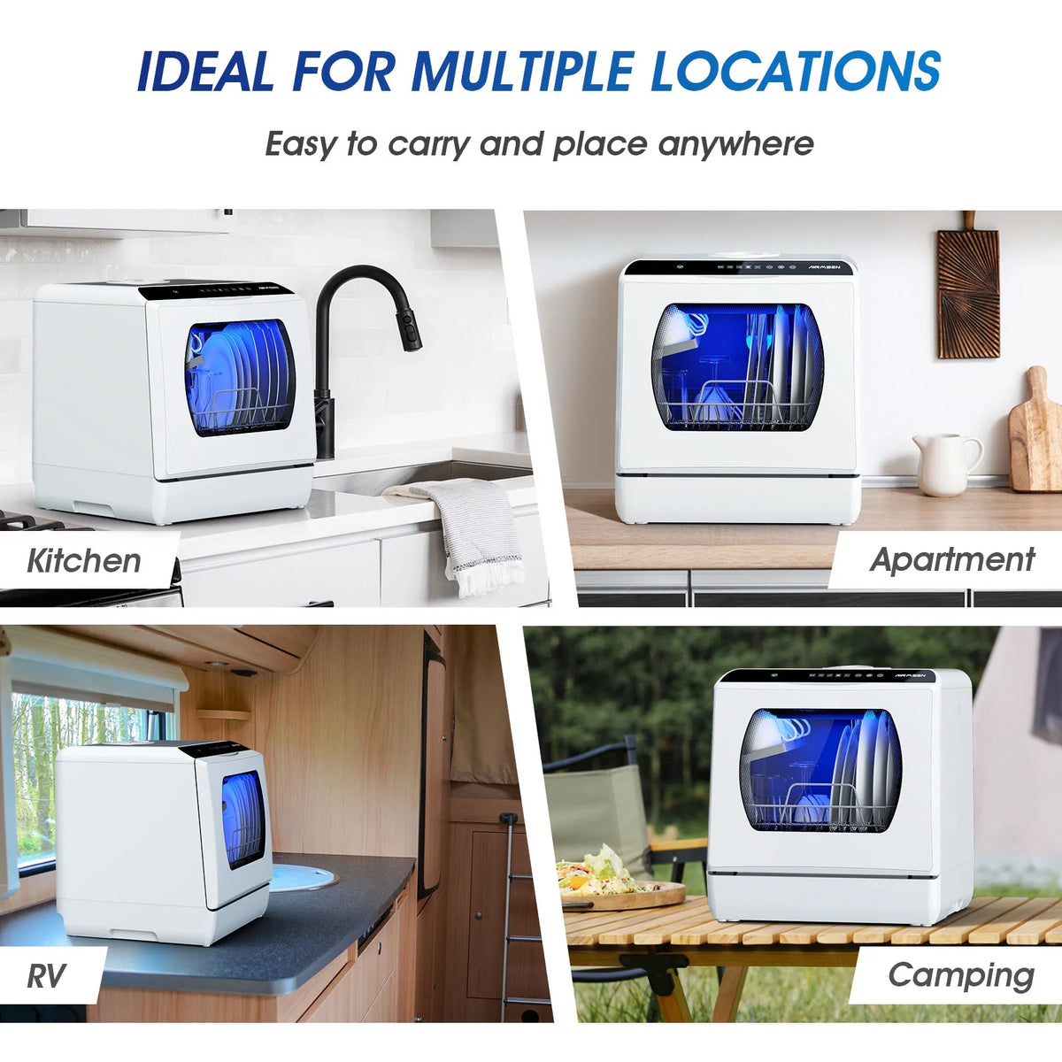 AIRMSEN Portable Countertop Dishwasher with 5 - Liter Built - in Water Tank and Air - Dry Function, 5 Washing Programs Mini Dishwasher, AE - TDQR03