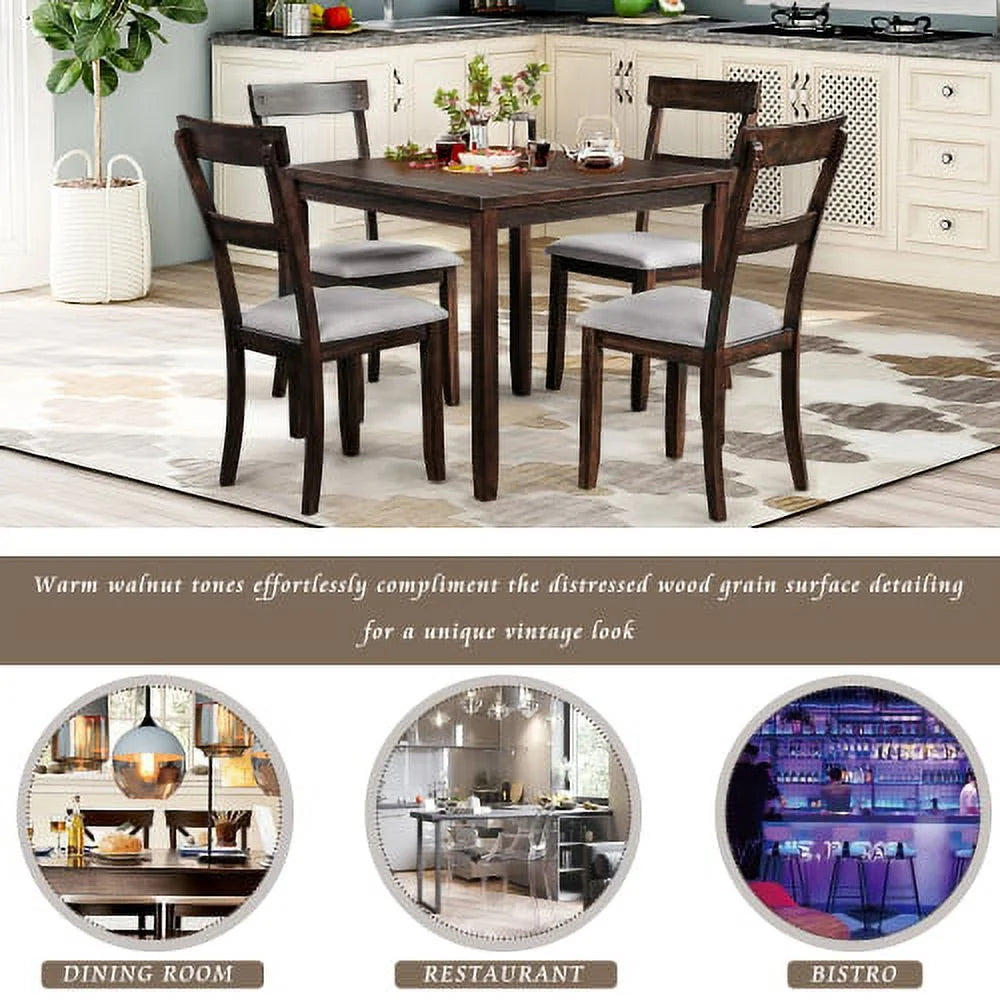Harper & Bright Designs 5 Pieces Wooden Round Dining Table and Chair Set with Special - Shaped Legs and an Exquisitely Designed Hollow Chair Back for Dining Room