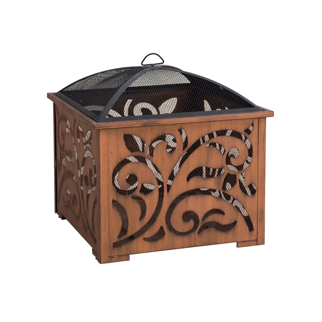 Sunjoy 26 in Fire Pit for Outside, Outdoor Wood Burning Firepit with Steel Mesh Spark Screen and Fire Poker, Large Bonfire for Patio and Backyard