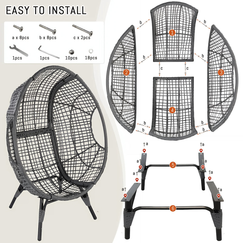 RADIATA 440 lb Outdoor Egg Chair with Foot Rest & Ottoman, Wicker Patio Egg Chair for Indoor or Garden, Beige
