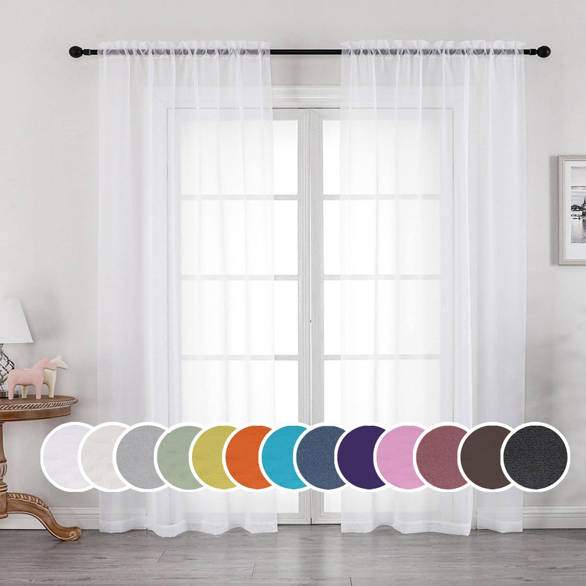 OWENIE White Sheer Curtains 96 inch Length, Elegant Sheer Curtains for Bedroom, Window Voile Sheer Curtain Panels/Drapes/Treatment for Living Room, 2