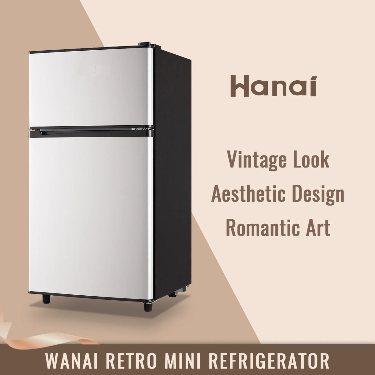WANAI 3.5 Cu.ft Fridge with Freezer 2 Door Compact Refrigerator Adjustable Thermostat Silver New