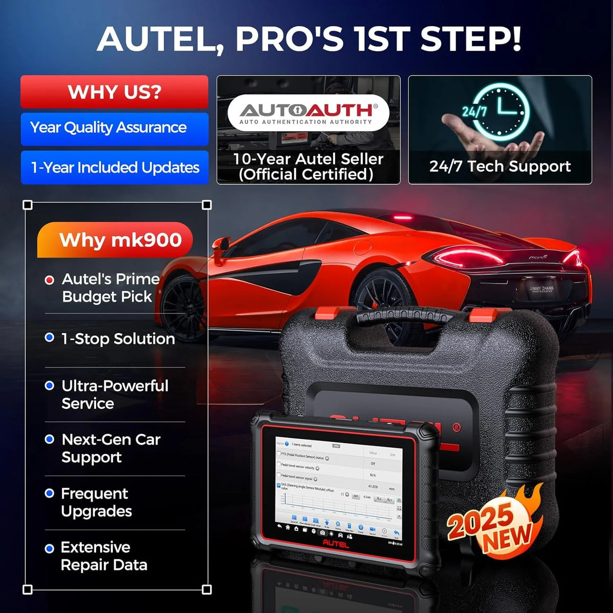 Autel Scanner Maxicom MK900 Automotive Diagnostic Scan Tool OBD2 All System Diagnose, 40+ Service, Active Tests, FCA Autoauth & SGW, Upgraded Ver. of Maxicheck MX808S, MX900