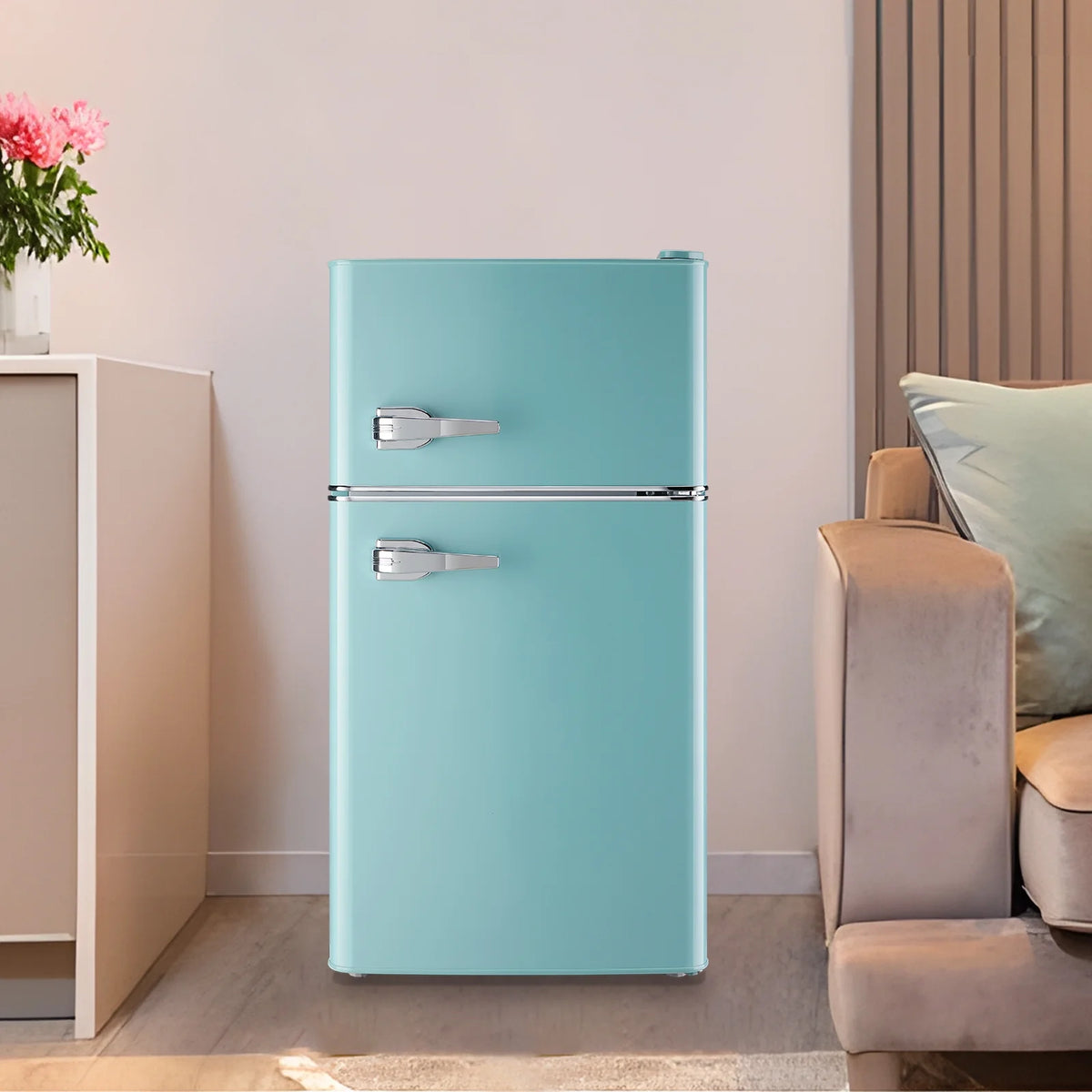 WANAI 3.5 Cu.ft Fridge with Freezer 2 Door Compact Refrigerator Adjustable Thermostat Silver New