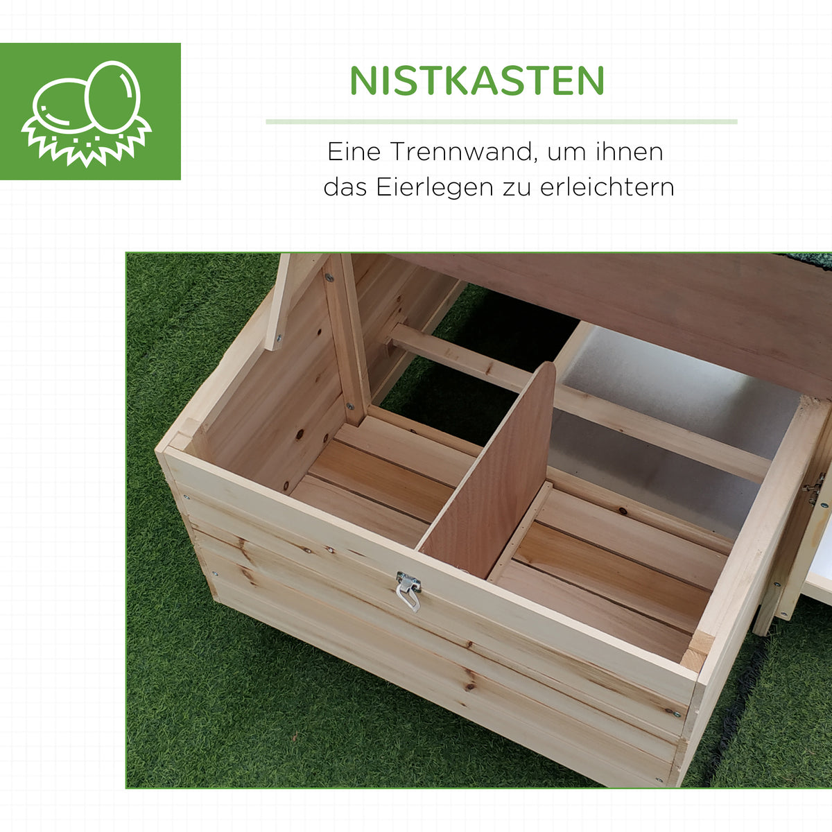 PawHut Hühnerstall für Zwerghühner 196 x 76 x 97 cm Hühnerhaus mit Nistkasten, Freilaufgehege Sitzstange, Kleintierstall aus Holz, Natur