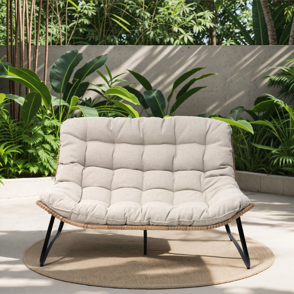 Crestlive Products Patio Loveseat, All - Weather Rattan Large Furniture with Soft Cushions, Outdoor Loveseat for Balcony, Poolside, Backyard (Beige)