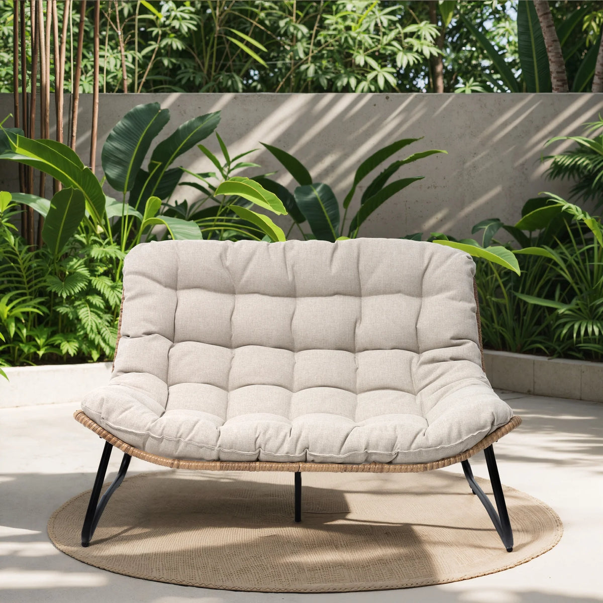 Crestlive Products Patio Loveseat, All - Weather Rattan Large Furniture with Soft Cushions, Outdoor Loveseat for Balcony, Poolside, Backyard (Beige)