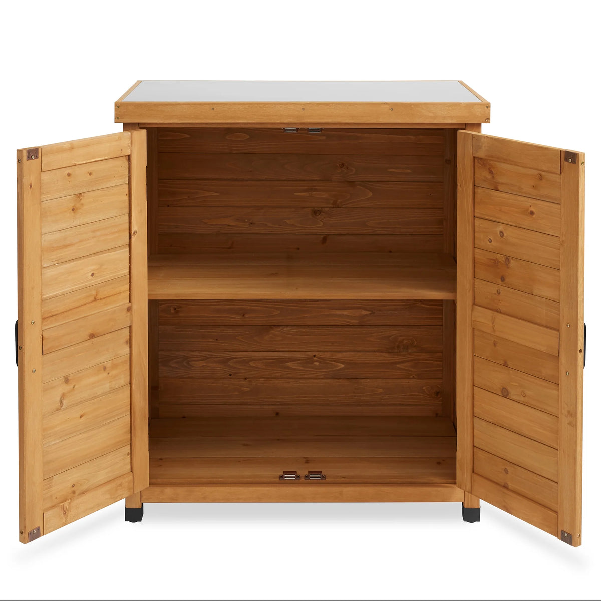 Outdoor Storage Cabinet and Potting Bench with Metal Tabletop and Storage Cabinet - Wooden Outdoor Garden Patio Workstation Table, Gray