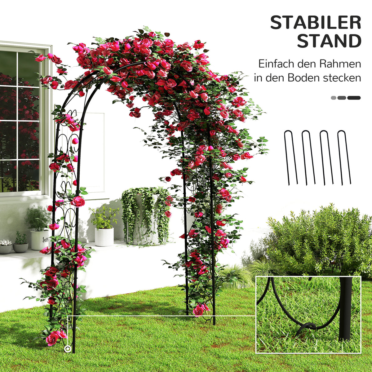 Outsunny Rogenbogen Gartenbogen Torbogen, Vintage Design, 125 x 37 x 230 cm, Schwarz
