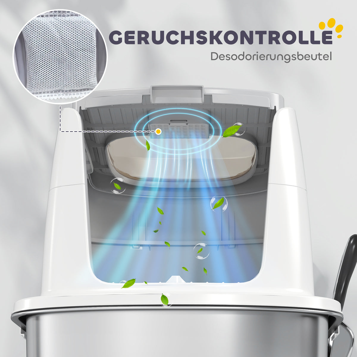 PawHut Katzentoilette Edelstahl, geschlossene Katzentoilette mit Schaufel, Geruchsbeutel, Einstieg Ausgang
