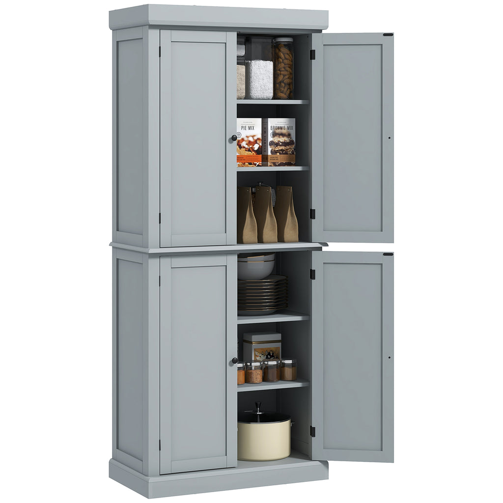 HOMCOM Küchenschrank Buffetschrank moderner Stil mit Schränken, verstellbaren Regalen, 76 x 40,5 x 184 cm, Grau