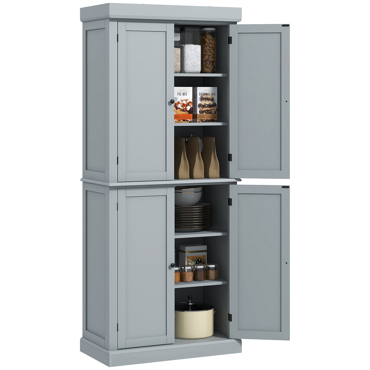HOMCOM Küchenschrank Buffetschrank moderner Stil mit Schränken, verstellbaren Regalen, 76 x 40,5 x 184 cm, Grau