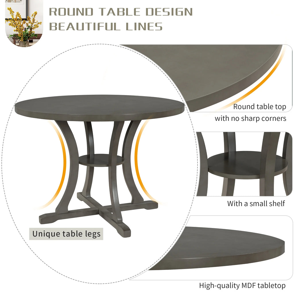 Harper & Bright Designs 5 Pieces Wooden Round Dining Table and Chair Set with Special - Shaped Legs and an Exquisitely Designed Hollow Chair Back for Dining Room