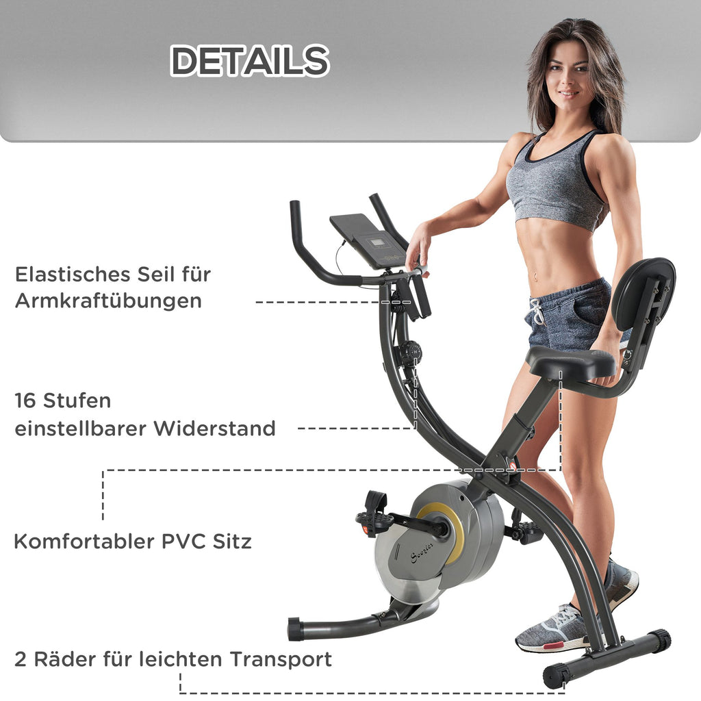 HOMCOM Heimtrainer X-Bike 2-in-1 Fahrradtrainer Trimmrad mit 1 Paar Spannseilen