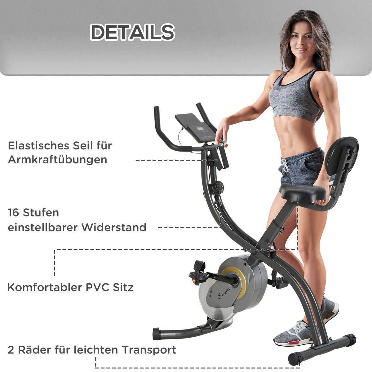HOMCOM Heimtrainer X-Bike 2-in-1 Fahrradtrainer Trimmrad mit 1 Paar Spannseilen