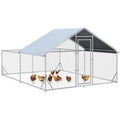 PawHut Zwerghühnerstall, wetterbeständig, begehbarer Stall, Stahlgitter, 400 cm x 300 cm x 195 cm, Silber
