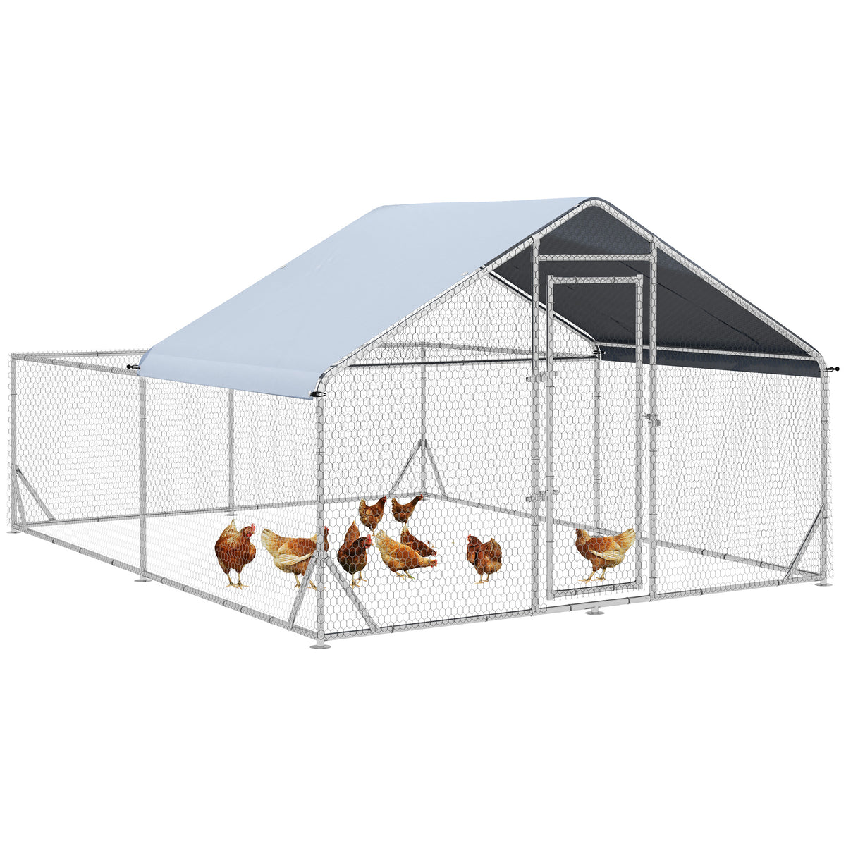 PawHut Zwerghühnerstall, wetterbeständig, begehbarer Stall, Stahlgitter, 400 cm x 300 cm x 195 cm, Silber