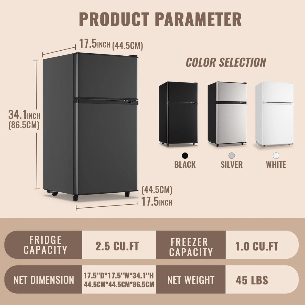 WANAI 3.5 Cu.ft Fridge with Freezer 2 Door Compact Refrigerator Adjustable Thermostat Silver New