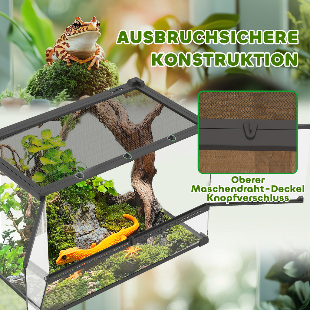 PawHut Glas-Terrarium für Reptilien, erhöhter & wasserdichter Boden, Knopfschloss