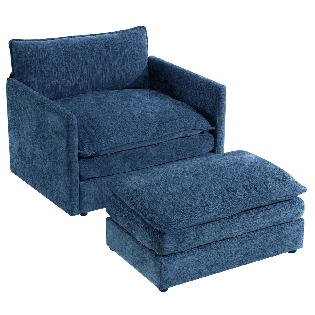 Muumblus Oversized Lounge Chair with Ottoman, Cloud Accent Armchair for Living Room, Beige Chenille