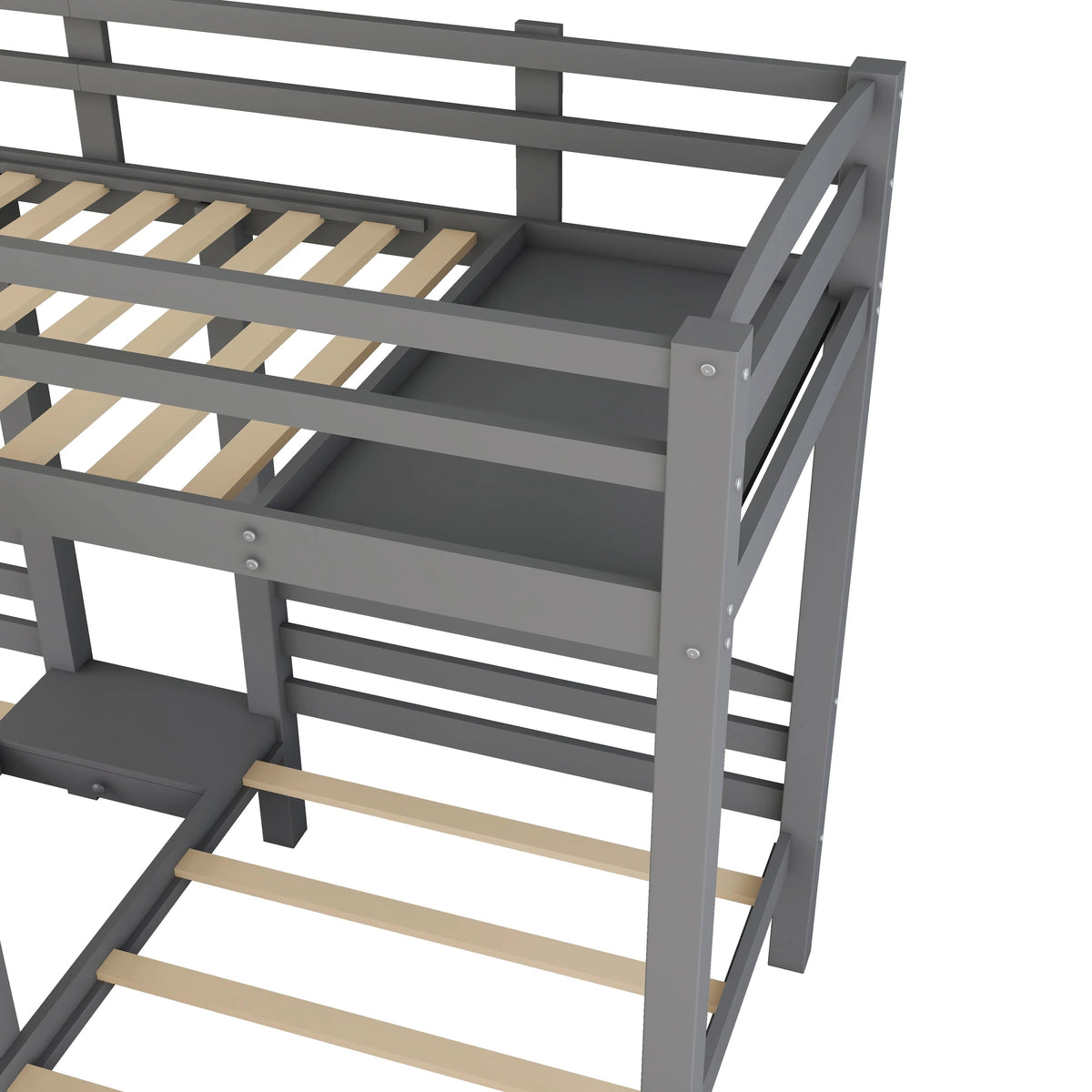 EUROCO Twin Over Twin & Twin Bunk Bed with Staircase and Drawers for Kids Bedroom, 3 - in - 1 Bunk for More Kids, Storage Staircase, Gray