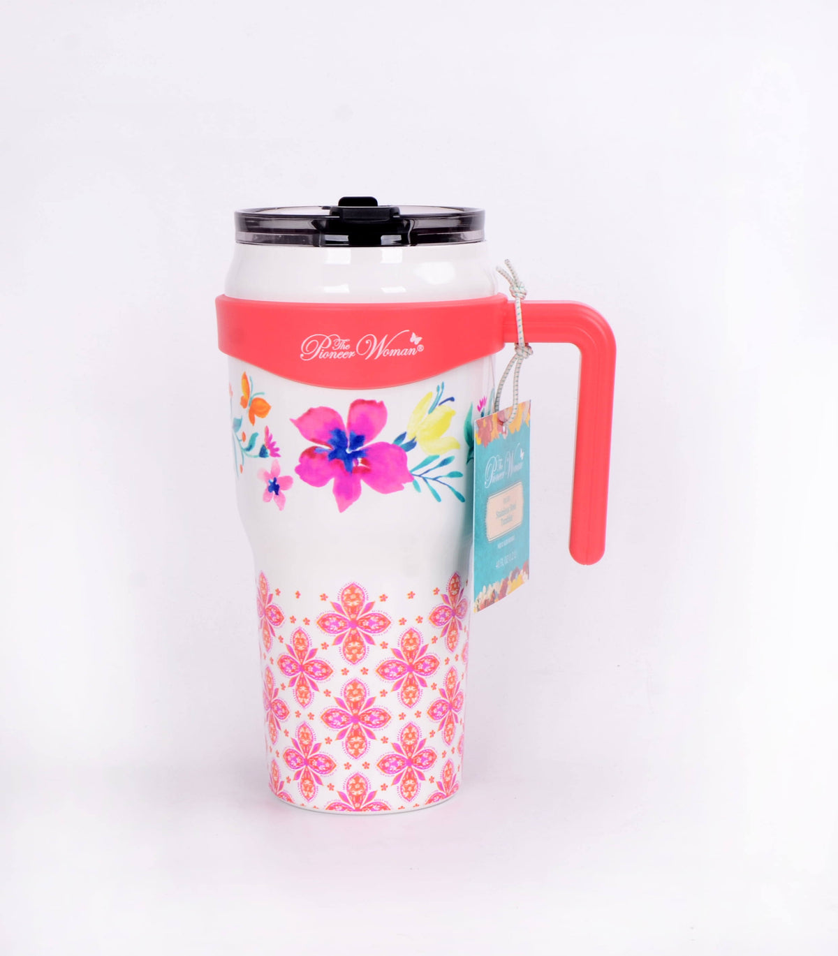 The Pioneer Woman 40oz Folk Geo Stainless Steel Insulated Tumbler, Pink