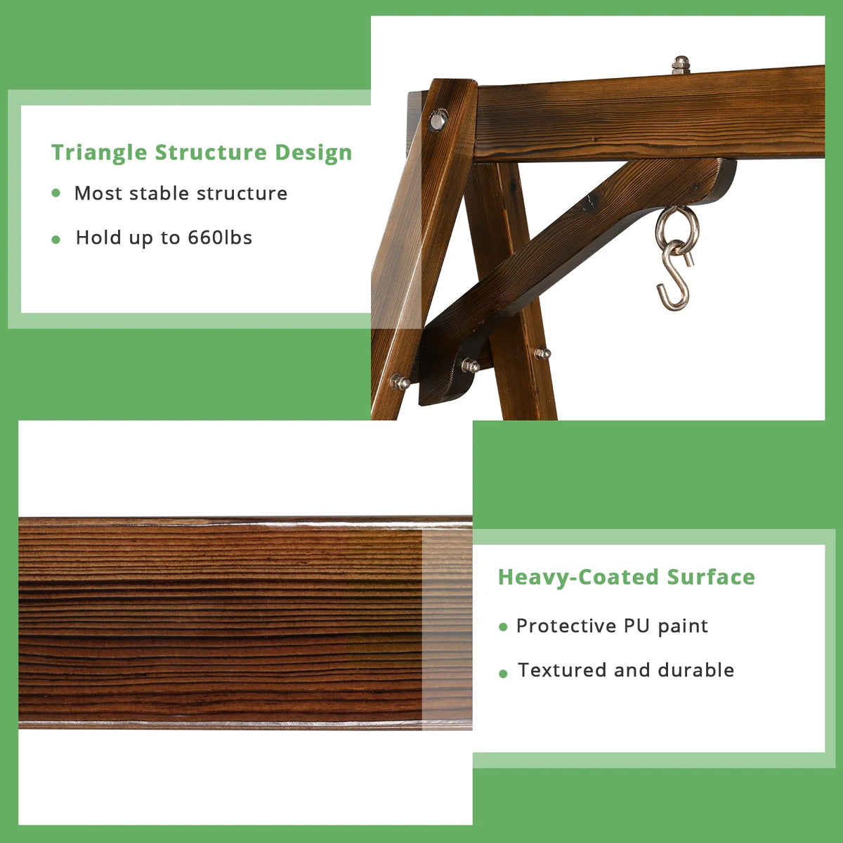 Overpatio Swing Frame Wooden Porch Swing Stand A - Frame 600 lb Capacity